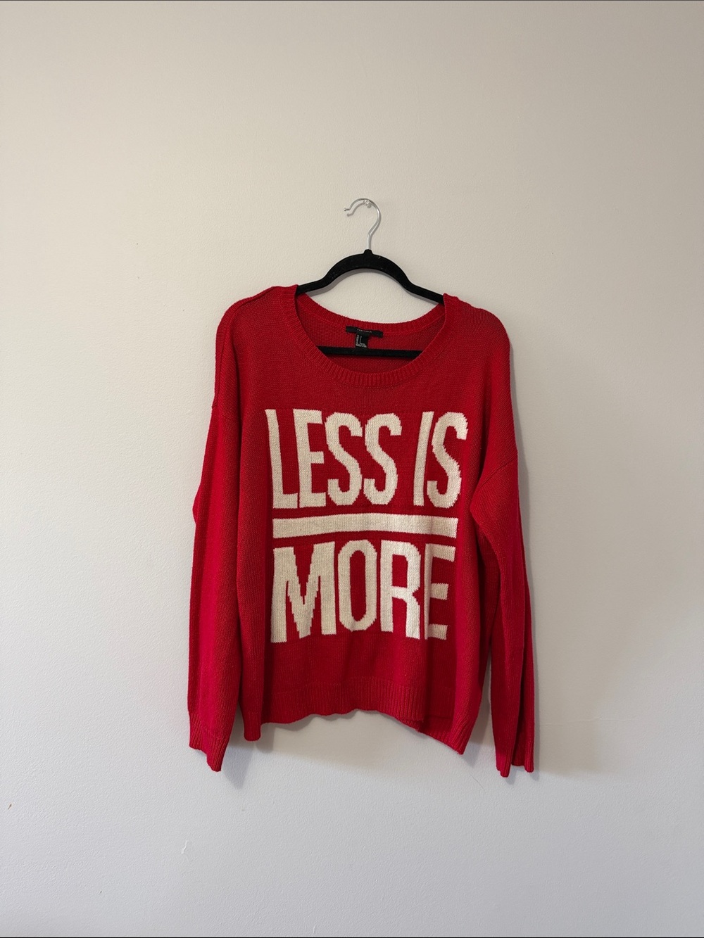 Forever 21 Red Graphic 'LESS IS MORE' Crewneck Sweater
